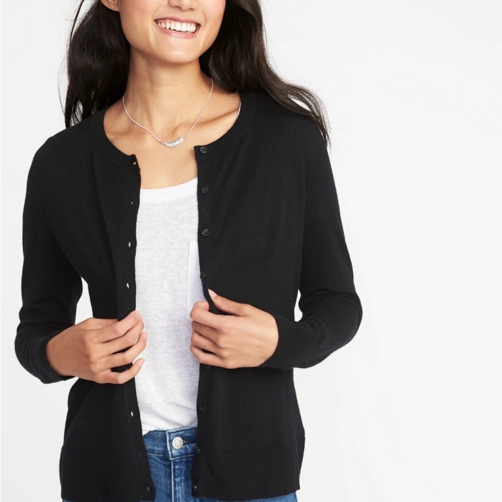 Old Navy Black Button-Front Crewneck Cardigan
